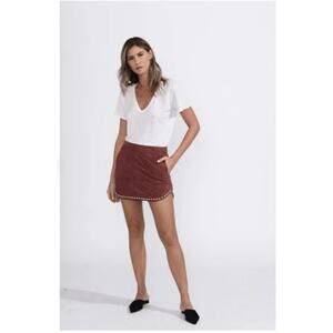 Karina‎ Grimaldi Florence Studded Skirt In Rust Size Small Lamb Leather